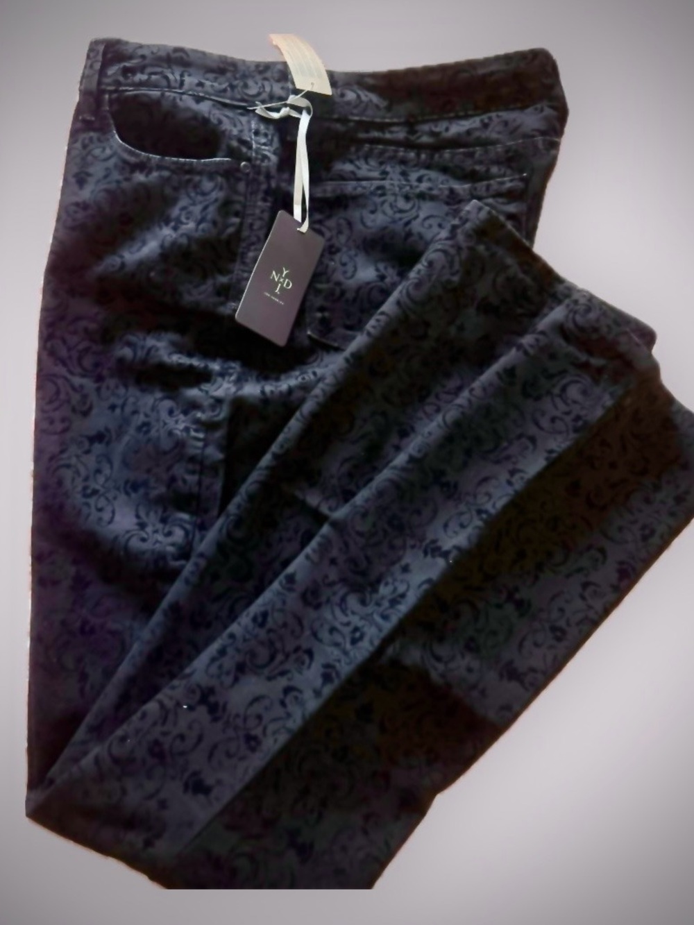 NYDJ Black Jacquard Velvet Slim Pants